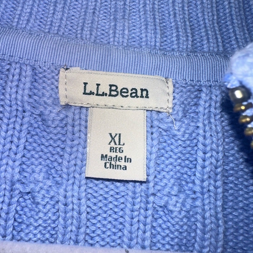 L.L. Bean Women's Blue Cable Knit Full Zip Cardigan Sweater Mock Neck XL Cotton - Picture 4 of 8